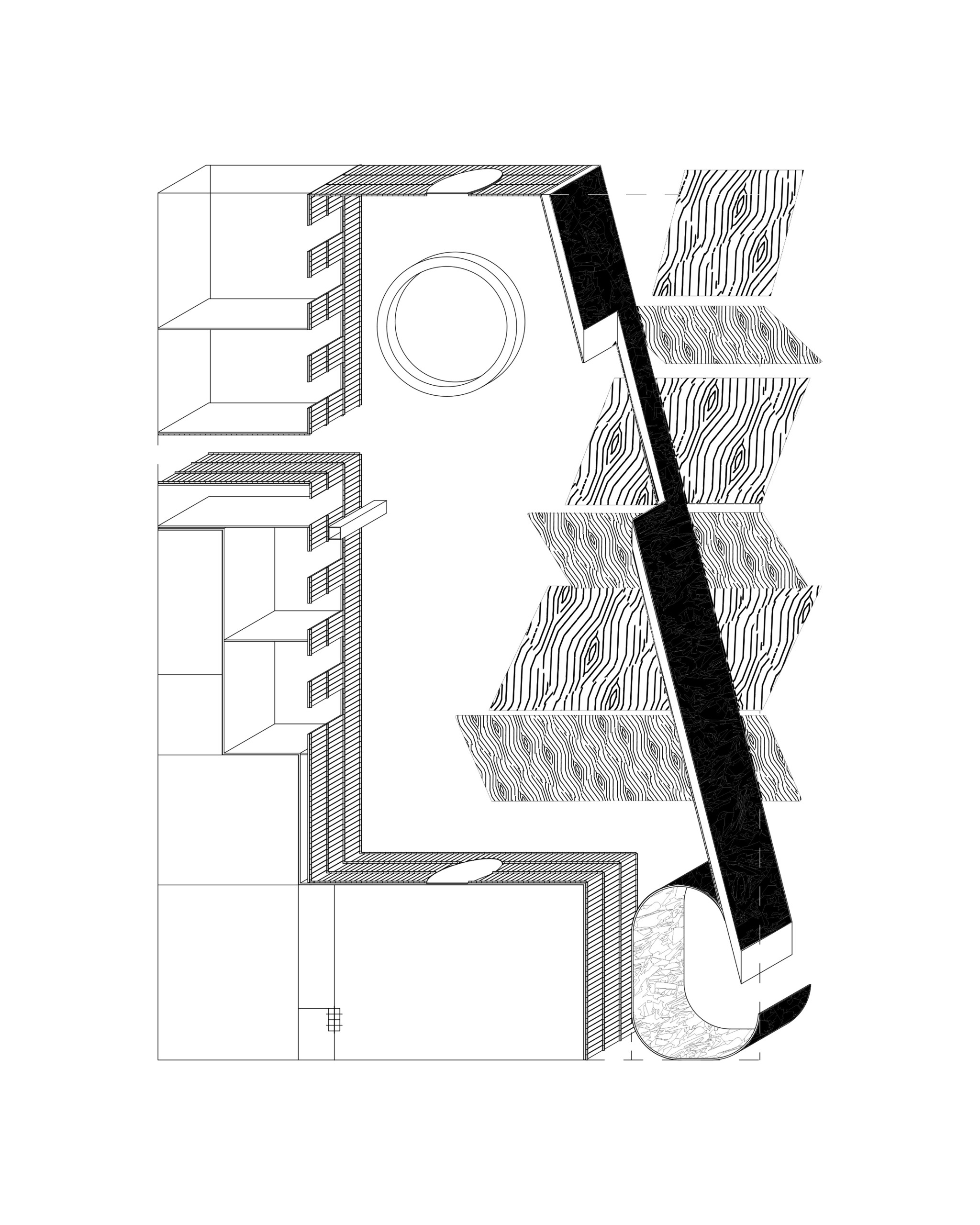 Plan drawing with a diagonal wall and the light planes
