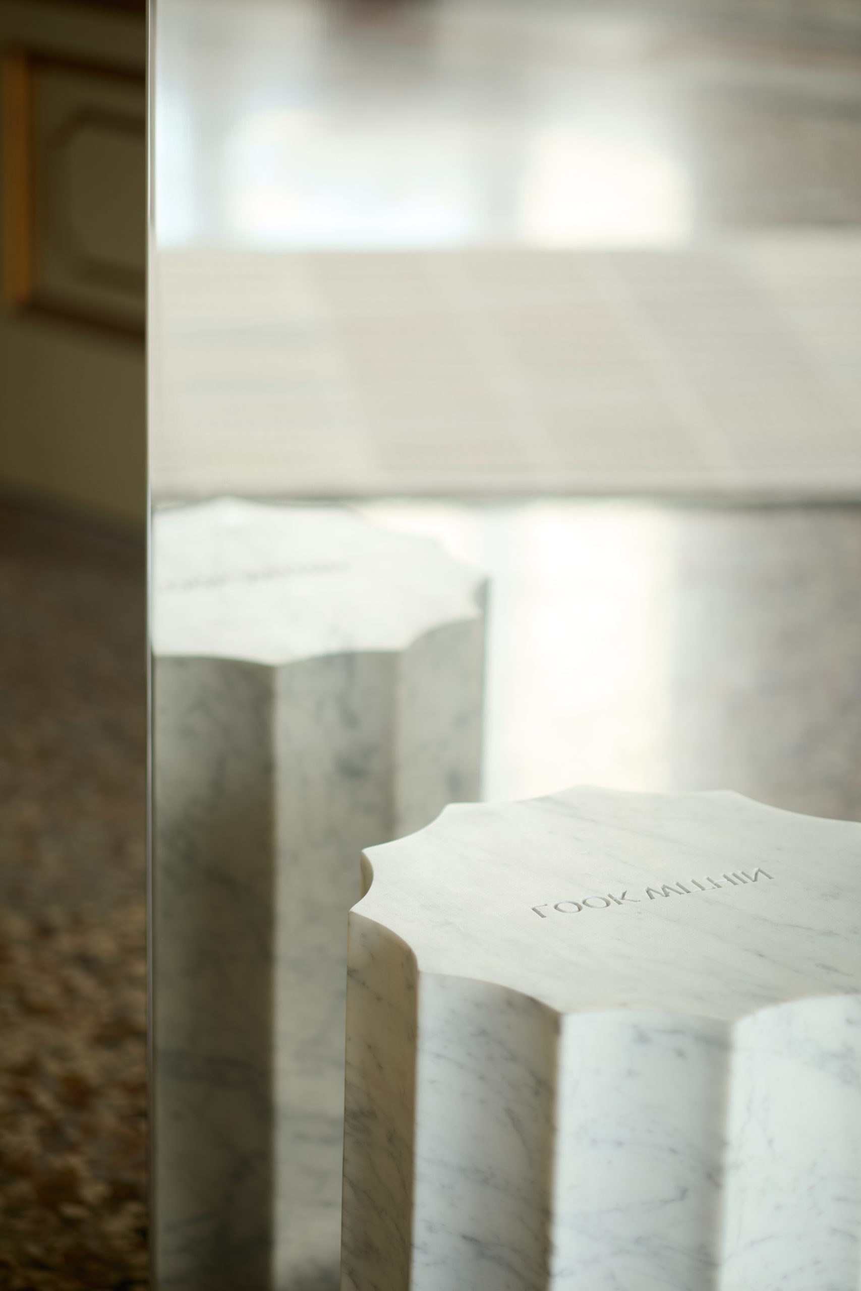 Close detail of the marble form in Studio von Schoenebeck's Meditations
