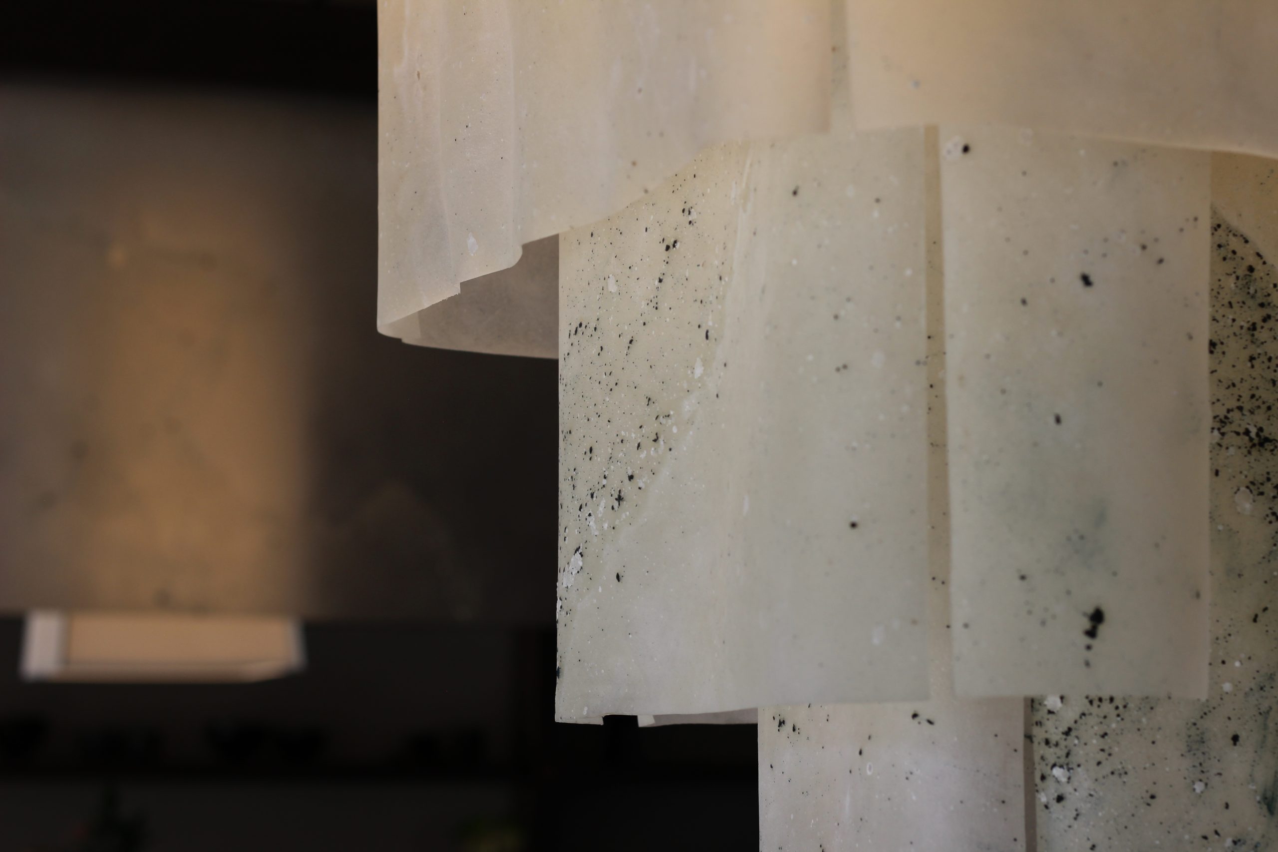 Suspended bio-textile lightwork by Natural Material Studio