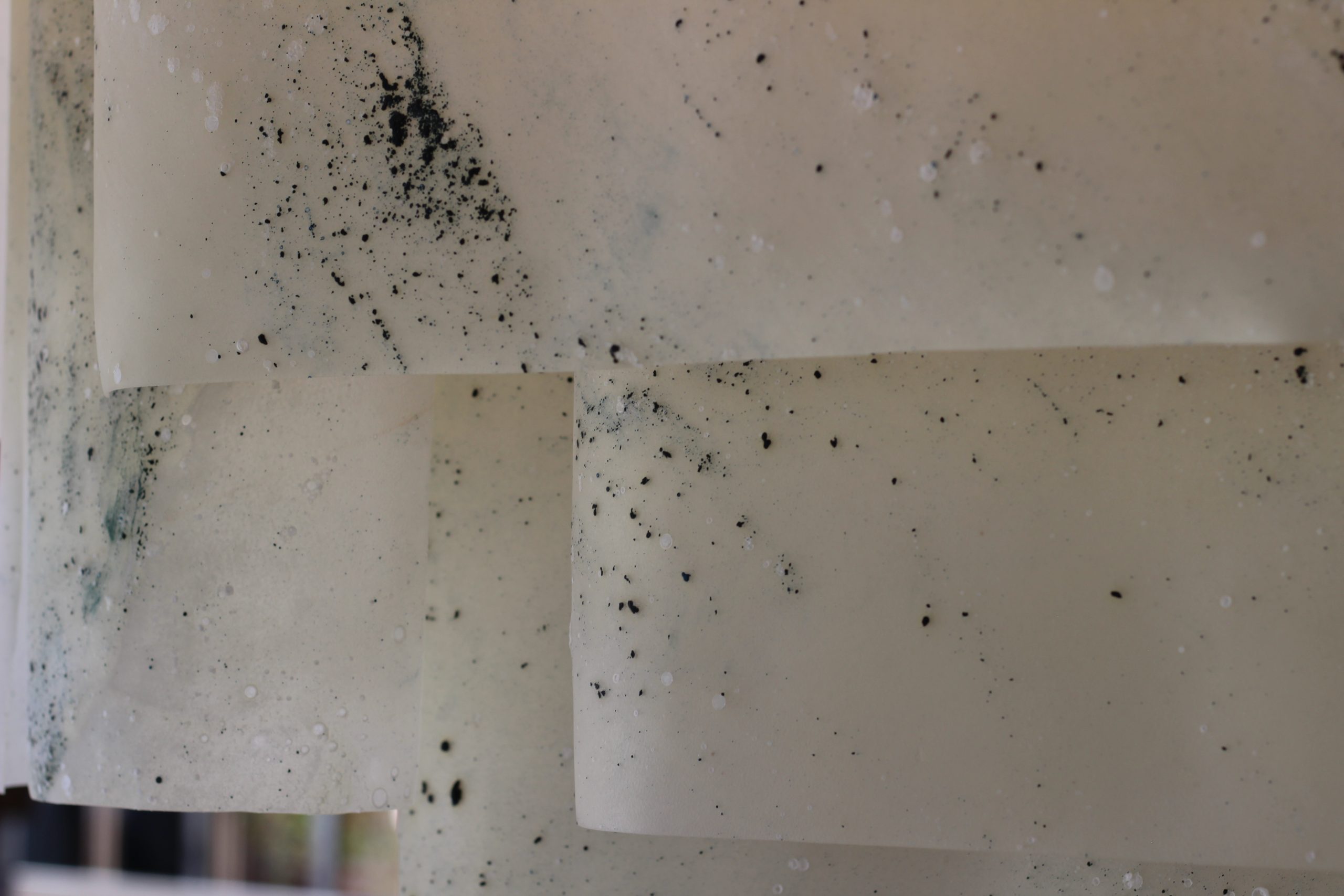 Translucent bio-textile panels with organic swirls and bubbles