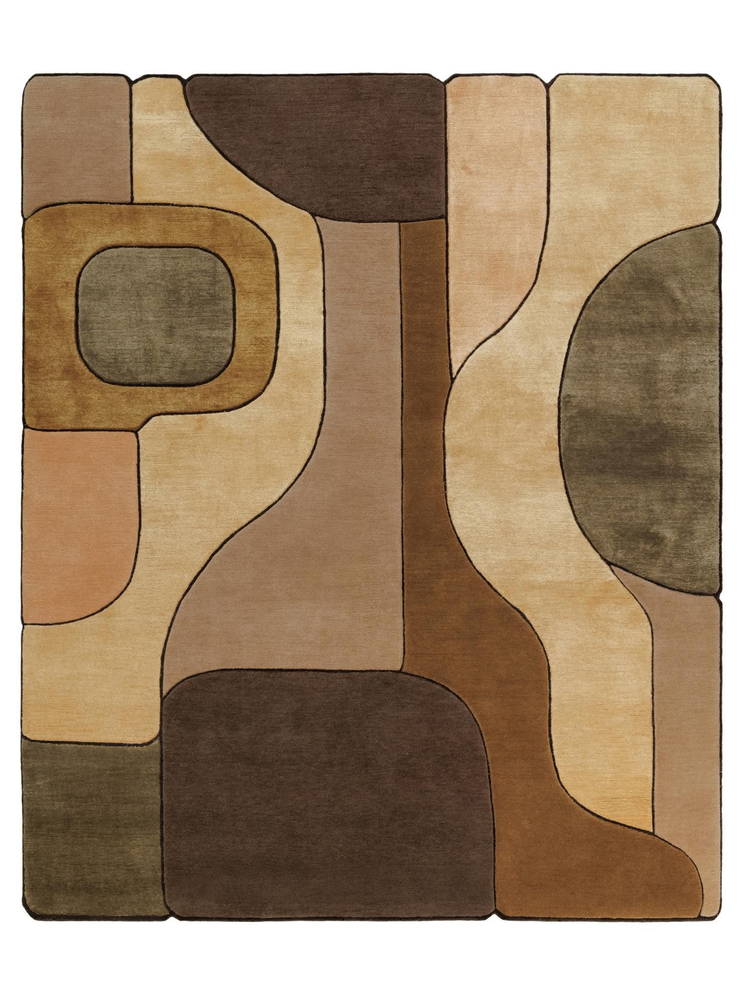 Earth-tone rug with organic shapes