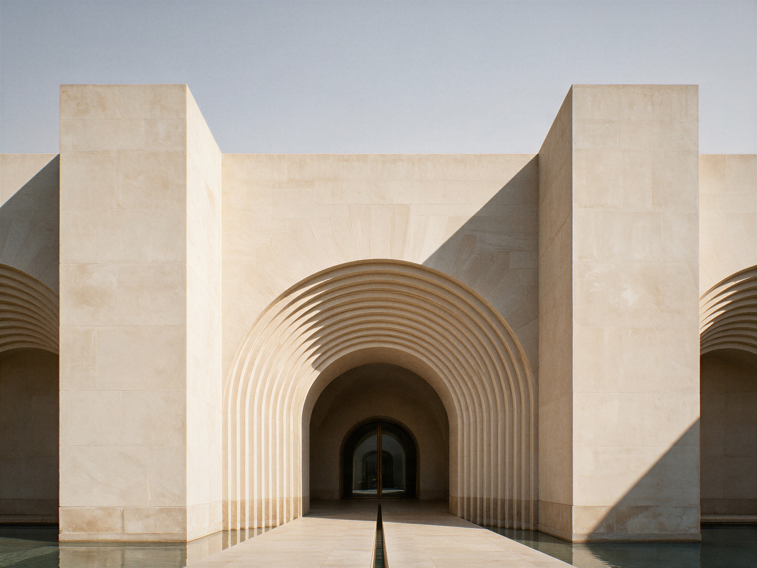 Museum of Contemporary Art Riyadh by Balzar Architects, forecourt and water channel on the axis of the entrance