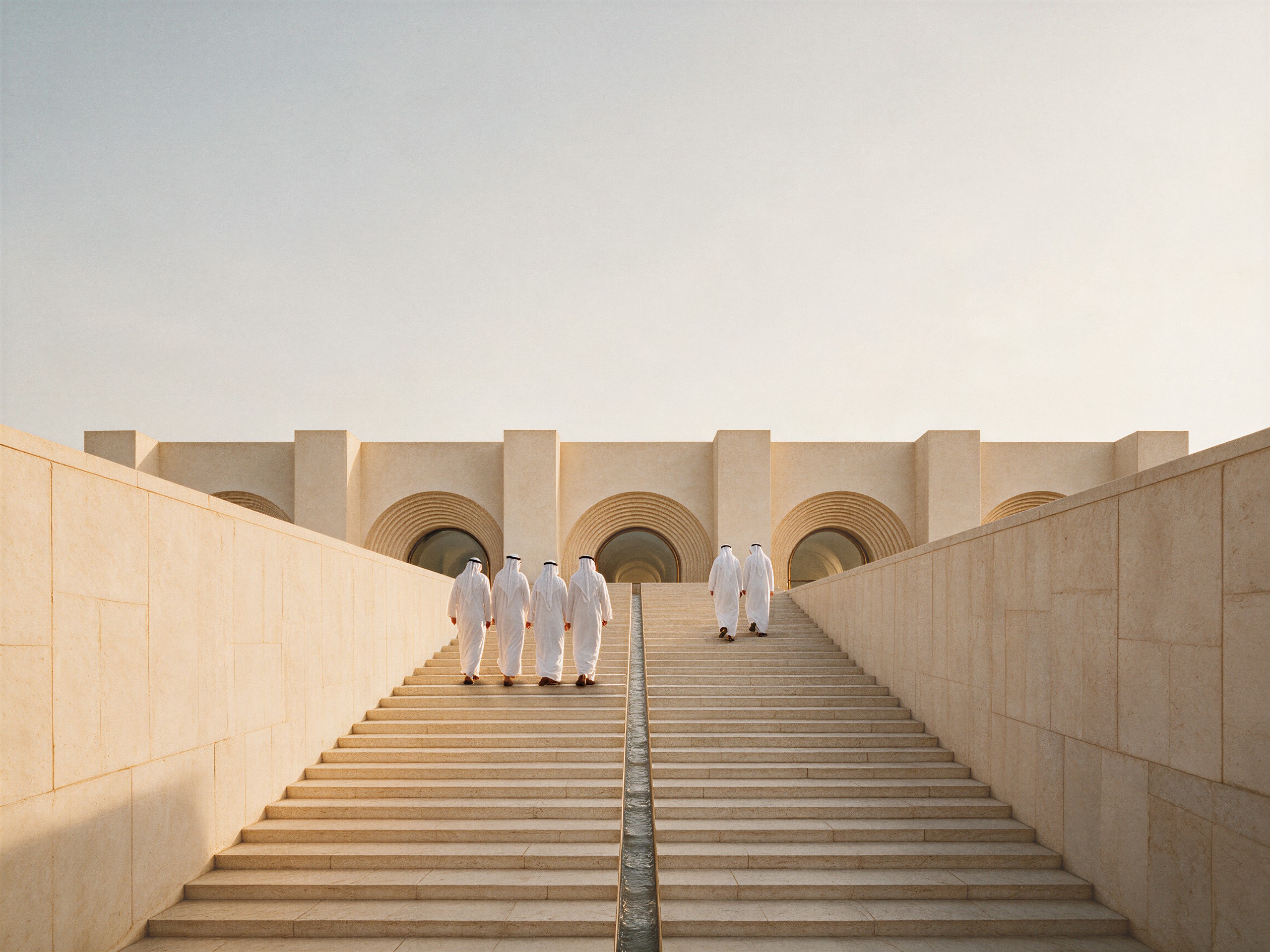 Museum of Contemporary Art Riyadh by Balzar Architects, the stair of arrival, between two stone walls