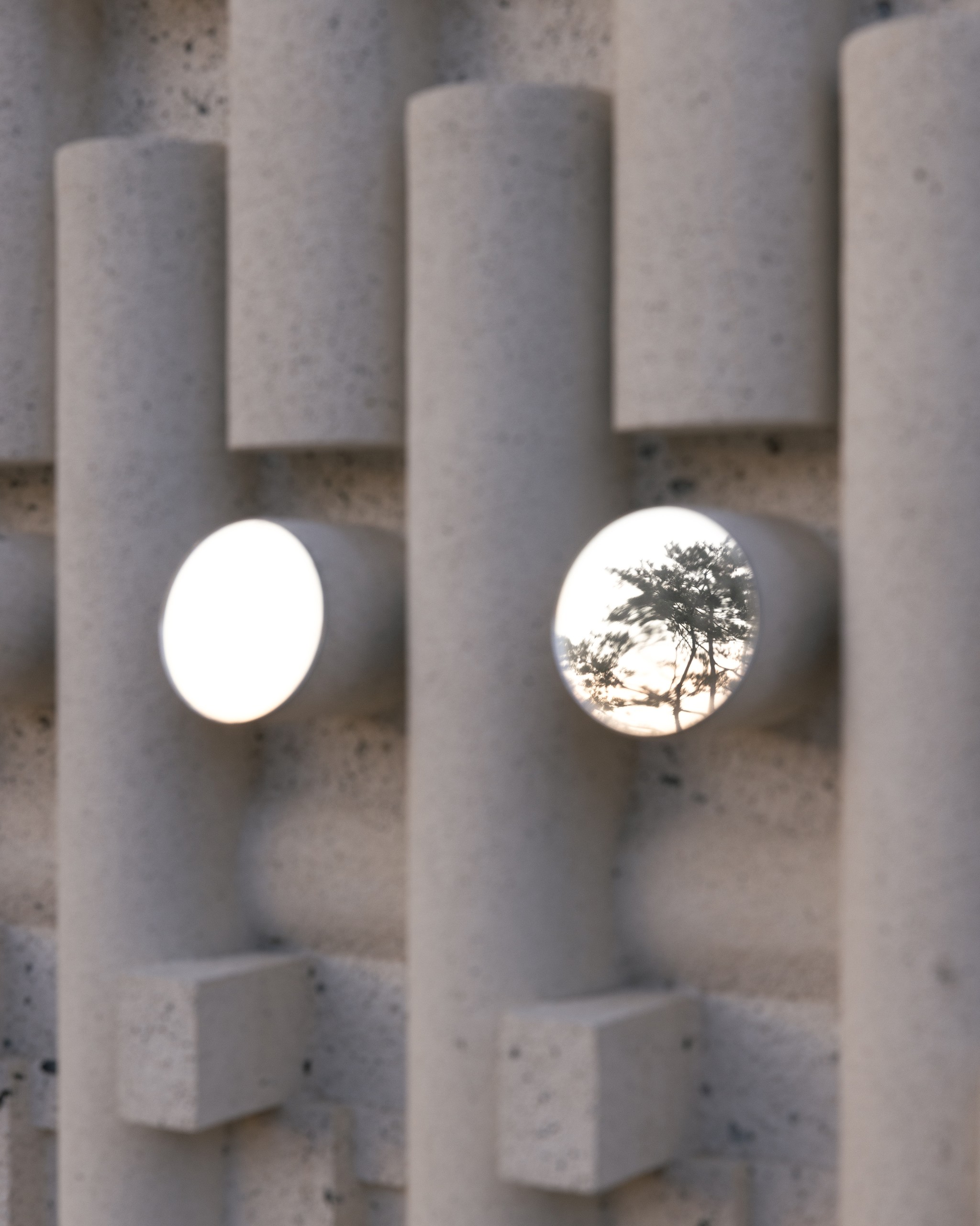 Close-up of the concrete surface with circular openings