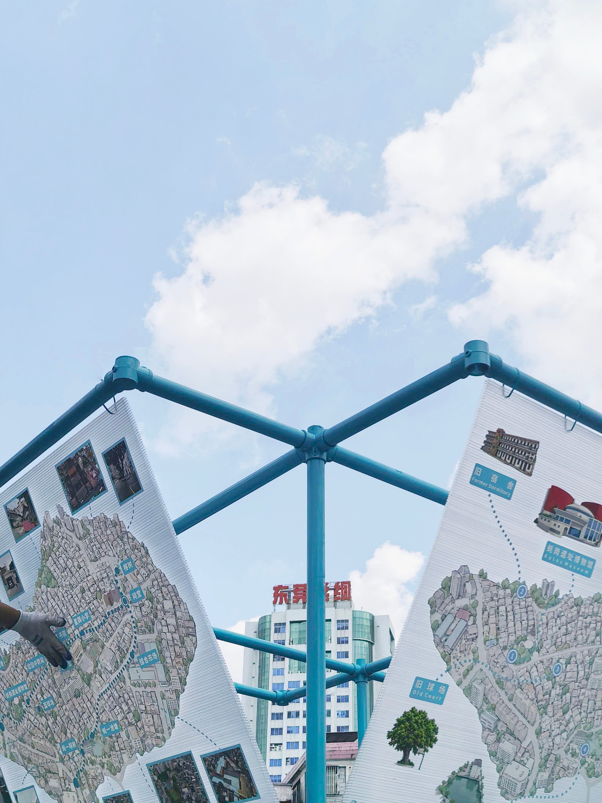 The tilted map panels, seen from below