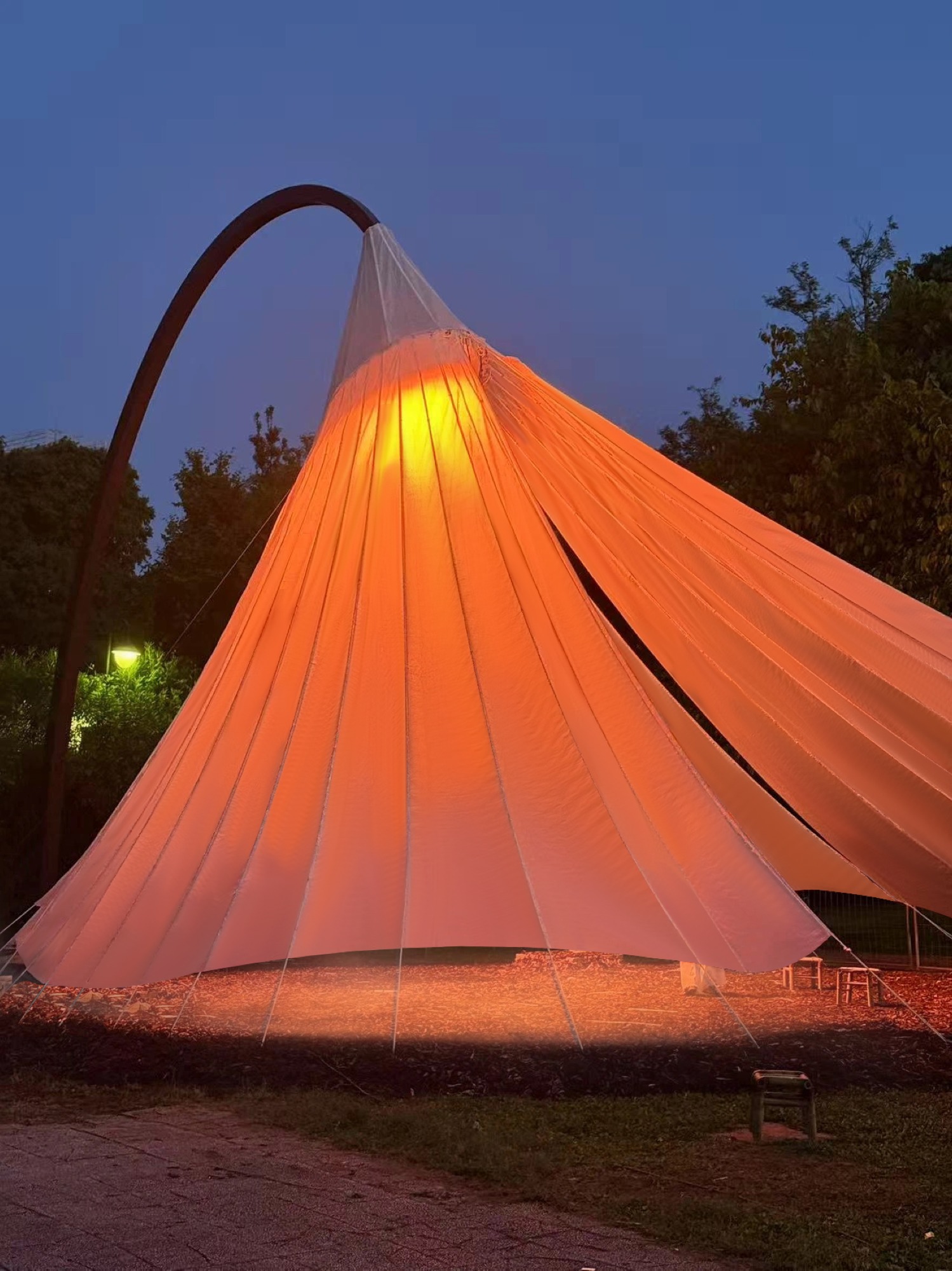 Chinese Paper Umbrella: the canopy lit at night