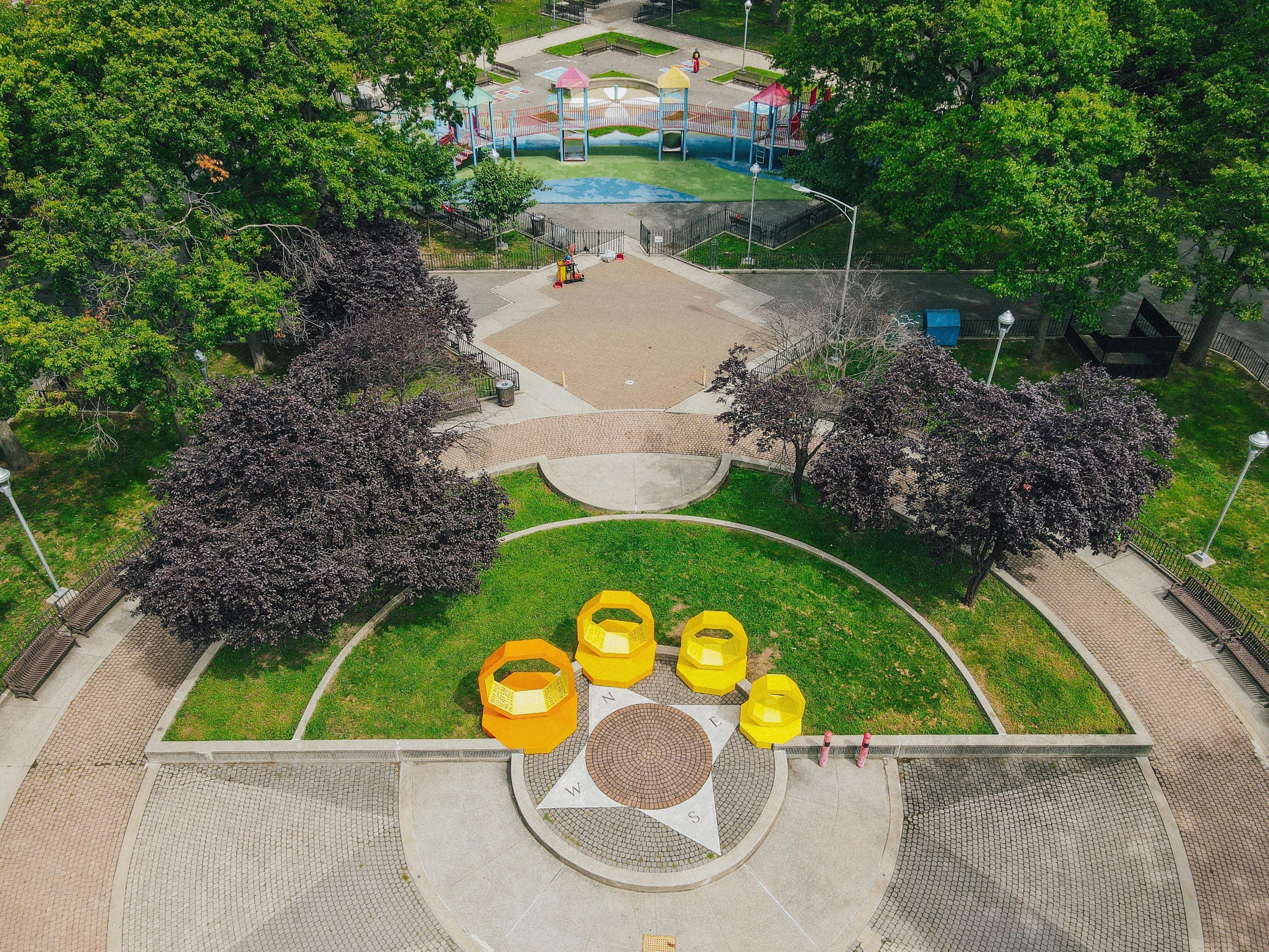 Aerial view of the installation in the plaza